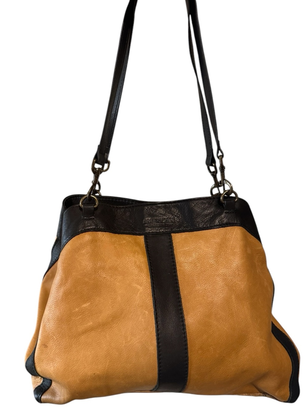 Tan Cognac Black American Leather Co Supple High End Shoulder Bag Purse